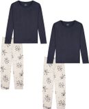 Uncover by Schiesser SCHIESSER Vrouwen Pyjama Dierenprint Blauw/grijs Lange mouw Katoen