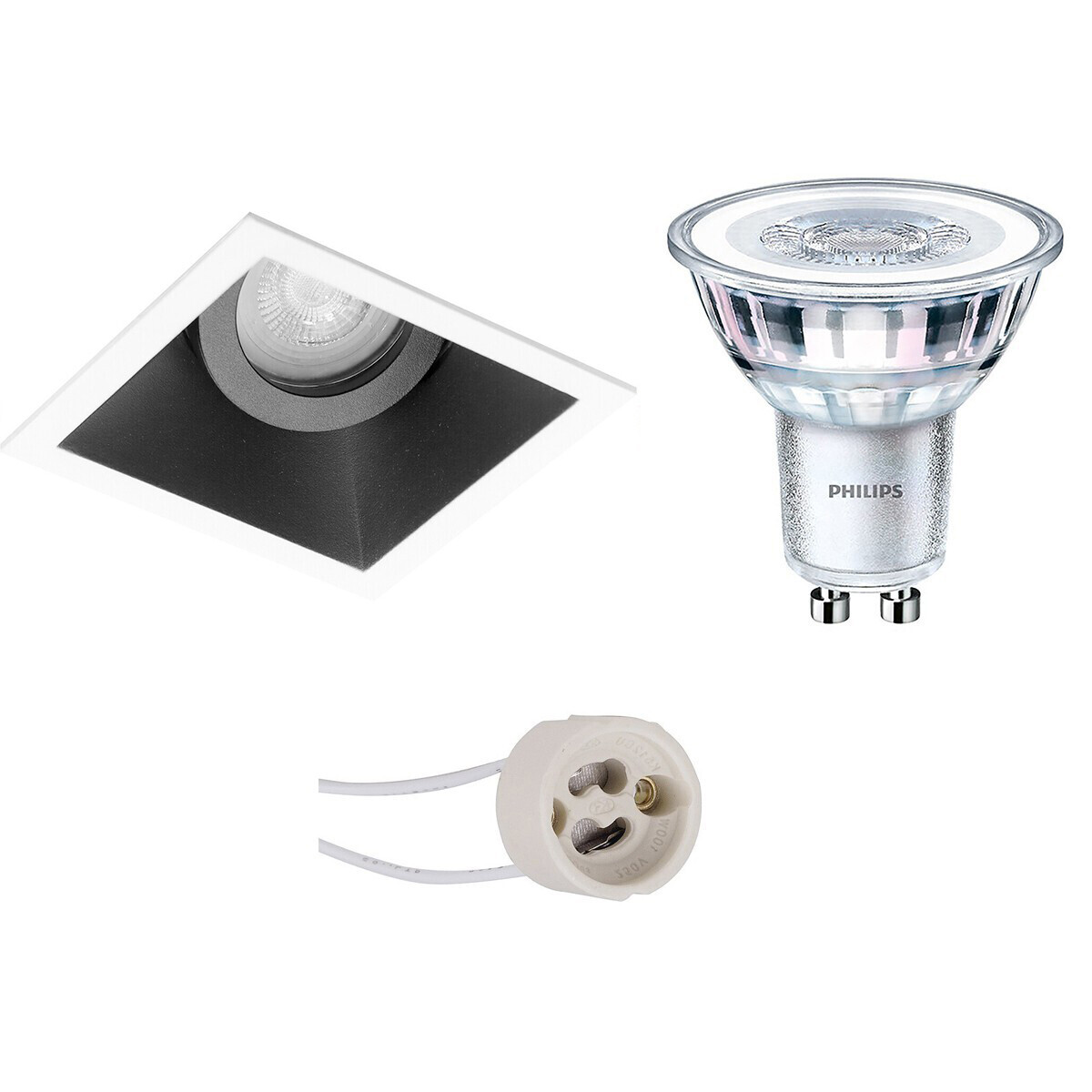 BES LED LED Spot Set - Pragmi Zano Pro - GU10 Fitting - Inbouw Vierkant - Mat Zwart/Wit - Kantelbaar - 93mm - Philips - CorePro 830 36D - 3.5W - Warm Wit 3000K