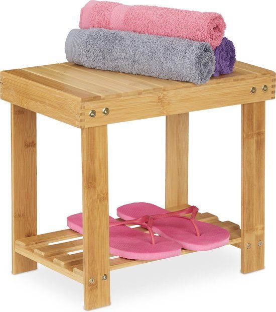 Relaxdays Bamboe Kruk - Badkamerkruk - 100 kg - Opstapje - Kinderkruk - Naturel