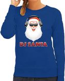 Bellatio Decorations Foute kersttrui / sweater blauw DJ santa met koptelefoon techno / house / hardstyle/ r&b / dubstep voor dames - kerstkleding / christmas outfit S