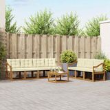vidaXL - Bank loungeset - 7 zitplekken - Natuurlijk en crème - Acacia hout