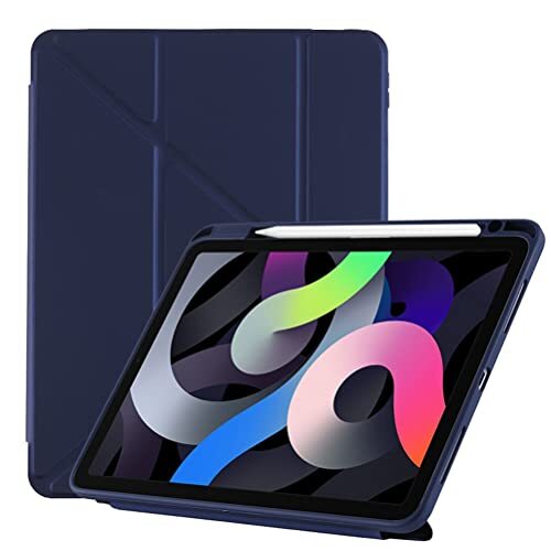 JOYLYJOME Compatibel met iPad (10,2 inch) tabletbeschermhoes, Y-vormige vouwtas met pensleuf, acrylmateriaal, diepblauw