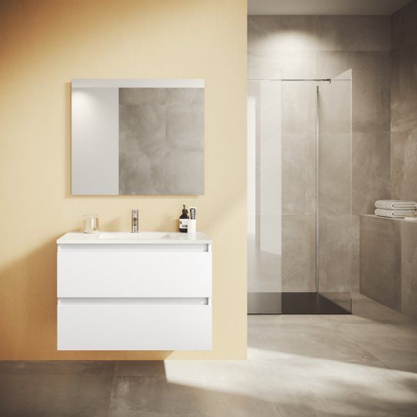 Adema Chaci badmeubelset 80x46x57cm met 2 lades greeploos met spiegel 1 keramische wasbak 1 kraangat wit mat