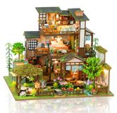 Miniatuur poppenhuis met LED-verlichting, van bois, doe-het-zelf bouwpakket, lenteachtige bamboentuin