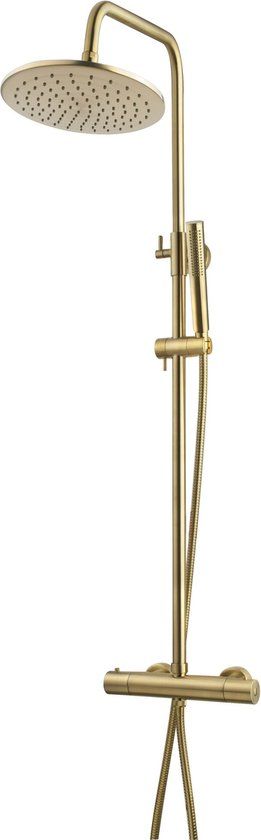 Wiesbaden Caral Thermostatische Doucheopbouwset - Geborsteld Messing (Goud) - 20 cm. Regendouche