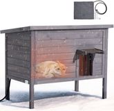 VEVOR Buitenkattenhuis 870 X 535 X 690 mm, Houten Kattenhut, Winterbestendige Kattengrot met 30 W Verwarmingsmat, Pvc Vouwdeur & Asfalt Dak, Kattenhuis voor 1-3 Katten In De Winter