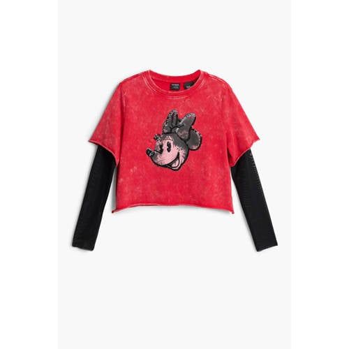 Desigual Mickey Mouse longsleeve rood met pailletten
