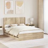 vidaXL Bedframe met opbergruimte en hoofdbord met lade Sonoma Eiken