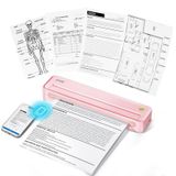 Imprimante thermique A4 - Mobile - Bluetooth et USB - Sans encre - Rose
