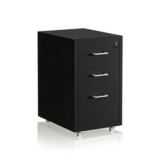 Merkloos Ladeblok bureau - 45,5 x 28 x 41 cm - op wielen - metaal - zwart