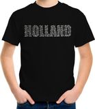Bellatio Decorations Glitter Holland T-shirt Zwart met Steentjes/Rhinestones voor Kinderen - Oranje Fan Shirts - Holland / Nederland Supporter - EK/WK Shirt / Outfit XL