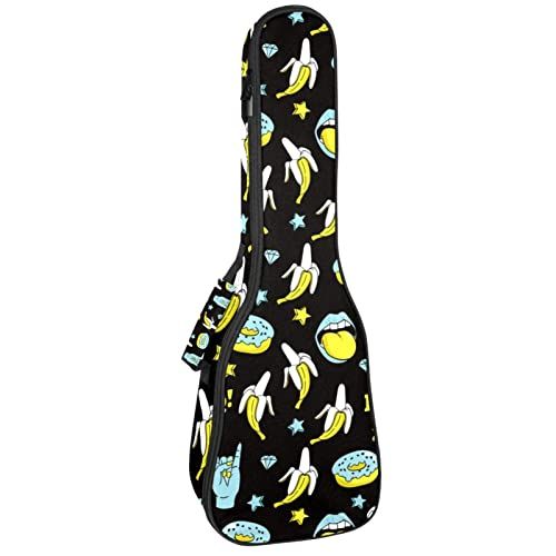 Mersov Tenor Ukulele Gigbag Waterdichte Ukelele Case Gewatteerde Rugzak, Geweldig voor Sopraan Concert (21/23/24") Doodle Grappige Donuts Banaan Rock Stars