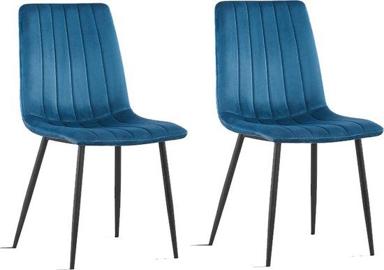 Velvet Eetkamerstoel Amya Blauw - Set van 2 - Design
