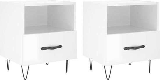 vidaXL Nachtkastjes - 2 stuks - 40x35x47,5 cm - bewerkt hout - hoogglans wit