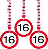 Folat Bv 16 jaar verjaardag versiering rotorspiralen plafond - verkeersborden - 3x stuks - feestartikelen - papier