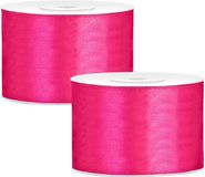 Partydeco Cadeaulint - 2x - Fuchsia - 5 cm x 25 meter - Satijn
