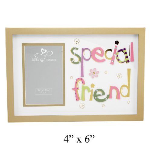 Talking Pictures Speciale vriend gouden fotolijst met 3D veelkleurige letters 4\" x 6\"