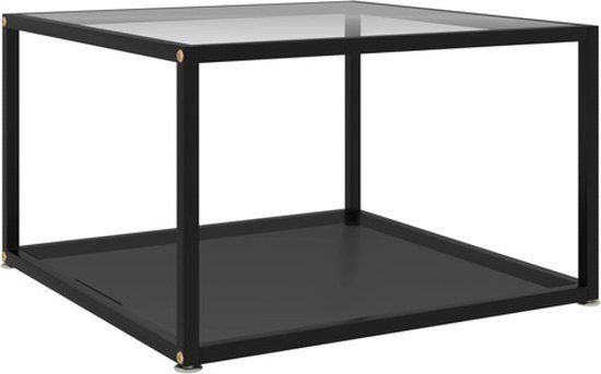 vidaXL Salontafel 60x60x35 cm gehard glas transparant en zwart