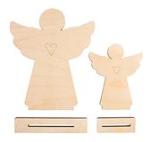 Rayher Engel, hout, FSC-gecertificeerd, natuur, 2 stuks, 9,5 + 15 cm, 4-delig, met standaard, beschermengel, houten gel om te beschilderen, 64500505