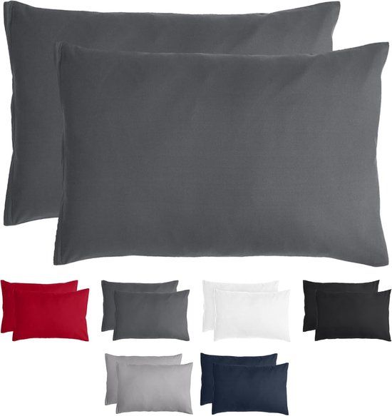 Komfortec Set van 2 Premium Kussenslopen 40x60 cm - Superzachte Kussenhoes – 100% - Geborsteld Polyester - 90g/m²- Antraciet