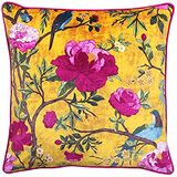 Riva Paoletti Chinoiserie Kussenhoes - Goud Geel - Chinoiserie Bloem Vogelprint - Gepaneerde Randen - Machine Wasbaar - 100% Polyester - 50 X 50cm