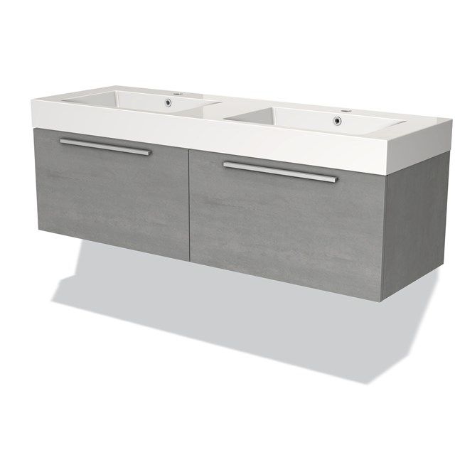 Maxaro Badkamermeubel 140cm Modulo Lichtgrijs Beton 2 Lades Vlak Wastafel Mineraalmarmer
