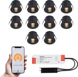 HOFTRONIC Betty Smart LED Mini Inbouwspots Set van 10 - Zwart - 12V 3W 140lm - Dimbaar - Wifi & Bluetooth - 2700K - IP44