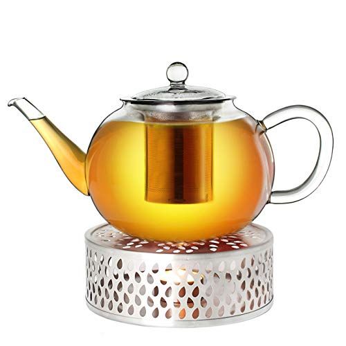 Creano Glazen Theepot 1,2 l + Stoofje - 3-delig - Losse Thee - Druppelvrij