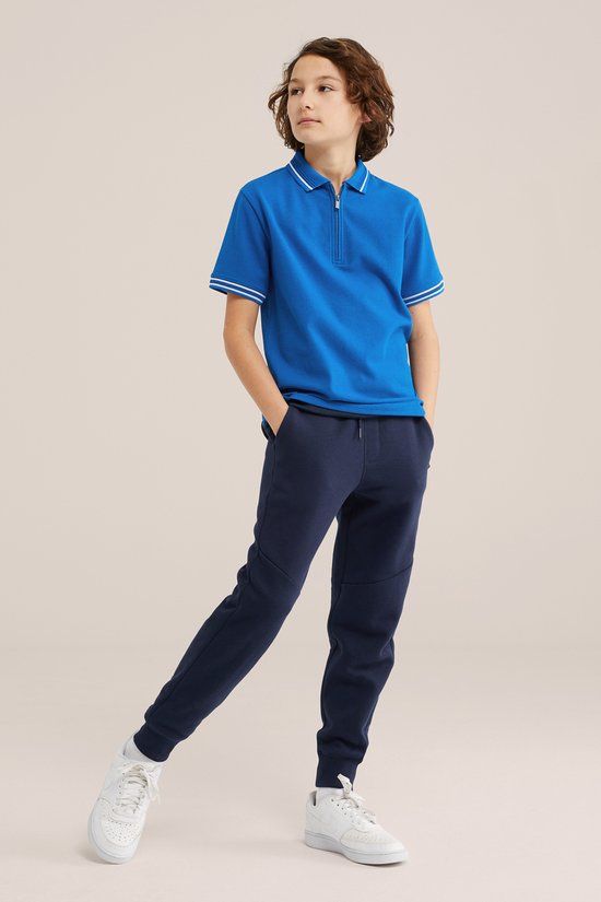 WE Fashion Jongens polo met quarter-zip en structuur - Maat 122/128