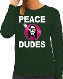 Bellatio Decorations Bol Hippie Jezus Kerstbal Sweater / Kersttrui Peace Dudes Groen voor Dames - Kerstkleding / Christmas Outfit M
