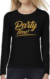 Bellatio Decorations Glitter en Glamour Party time longsleeve zwart met gouden glitter tekst dames - Glitter en Glamour goud party kleding shirt met lange mouwen M