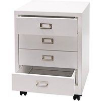 HWC-L49 Verrijdbare ladekast, stalen ladekast archiefkast, metaal 55x40x41cm 4 laden ~ wit