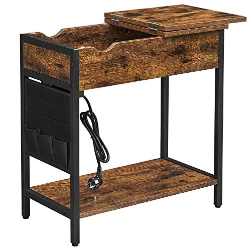 Vasagle Bijzettafel - Klaptafel - Nachtkastje - Met Stopcontacten - Vintage Bruin-Zwart LET311B01