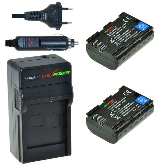 ChiliPower 2 x LP-E6N accu's voor Canon - inclusief oplader en autolader