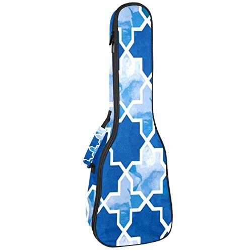 Mersov Concert Ukelele Rugzak, Heavy Duty Ukulele Case Bag met Opslag, Sopraan Concert Tenor Ukelele 10MM Gewatteerde BagBlack SheepsBlue Watercolo Mozaïek Geometrisch Patroon