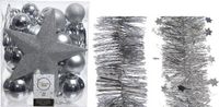 Kaemingk B.V. Décoration de Noël boules de Noël en plastique 5-6-8 cm avec étoile et guirlandes en aluminium argenté de 35 pièces