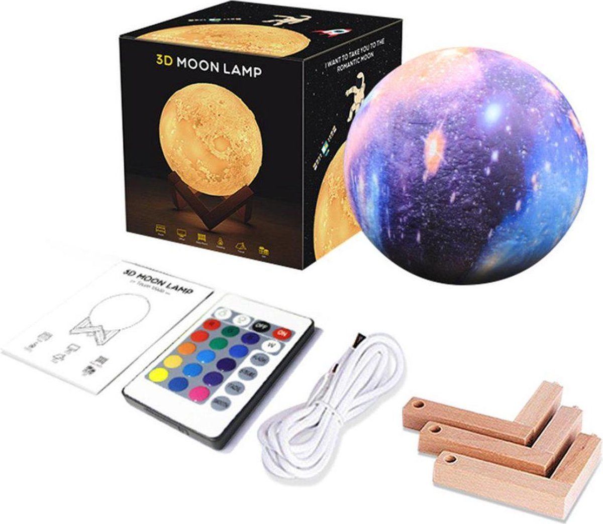 Topco Sales 3D LED NachtLampje Planeet - Met Afstandsbediening