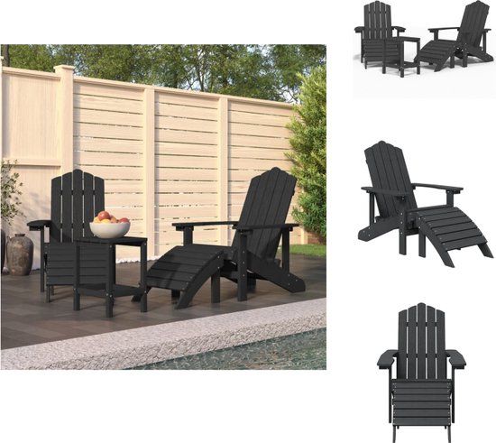 vidaXL Adirondack Tuinstoelset - Antraciet - HDPE - Inclusief Voetenbank en Tafel - Tuinstoel