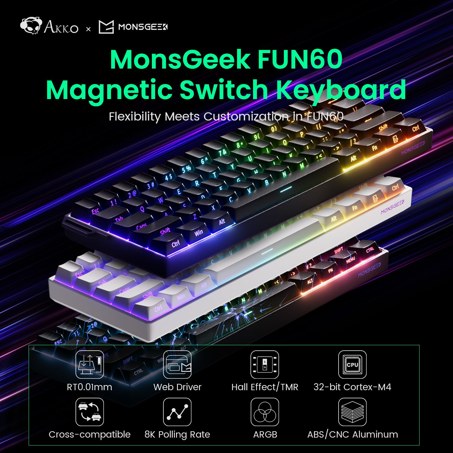 Akko MonsGeek FUN60 - 60% Mechanical Gaming Keyboard - Magnetic Switch