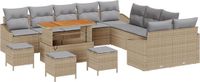 vidaXL Tuinbank Set met Kussen en Opslag, 13 Stuks, Beige, Poly-rattan