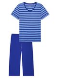 SCHIESSER Pyjama lang Dames Kort 100% Katoen Royal Blue Effen
