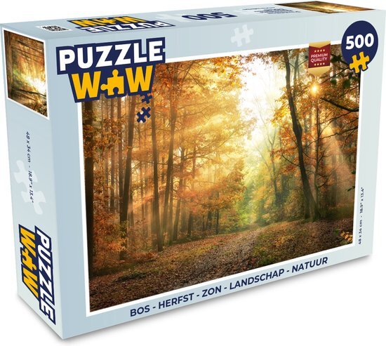 MuchoWow Puzzel Bos - Herfst - Zon - Landschap - Natuur - Bomen - Bladeren - Legpuzzel - Puzzel 500 stukjes - Sinterklaas cadeautjes - Sinterklaas voor grote kinderen