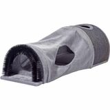 dobar® 43408FSCe Opvouwbare kattenmand, kattentunnel, kraboppervlak en speelbal, speeltunnel, pluche en Sial, knuffelhol voor katten, krabpaal, indoor, 87 x 37,5 x 27 cm, grijs