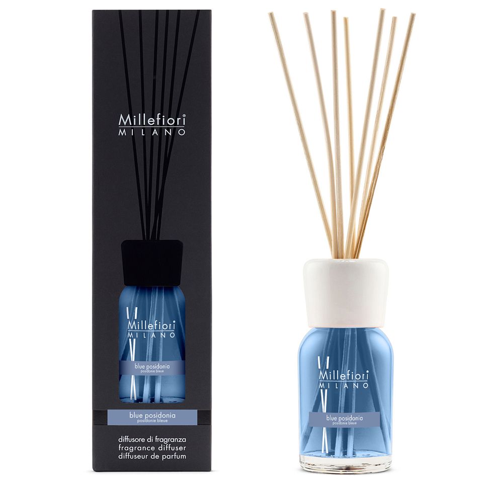Millefiori Milano Blue Posidonia Reed Aroma Diffuser - 250ml - Floral - Blue, White, Wood