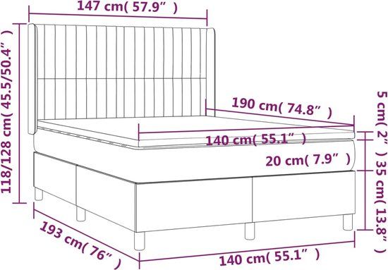 vidaXL Boxspring Bed met Matras - Stof - Donkerbruin - 140x190 cm