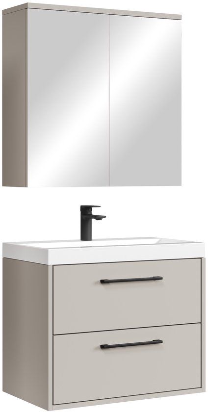 Badplaats Badkamermeubel Set Florence 01 60 cm - Beige - Hangend Wastafelmeubel met Spiegelkast