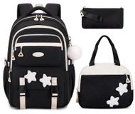 Sac d'école pour filles avec boîte à lunch et trousse, noir
