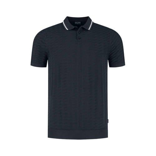 Saint Steve regular polo fijn gebreid donkerblauw