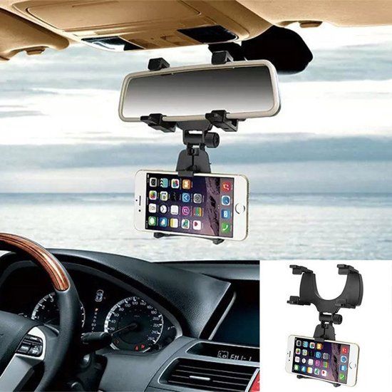 Meeskees24 Smartphone Midden-Spiegel Klem Auto houder Universeel 40mm tot 80mm Geschikt o.a. voor uw iPhone 7 / 8 iPhone X Samsung Galaxy S8 S8 9 Plus Nokia 5 6 8 Huawei P10 Lite LG Sony etc