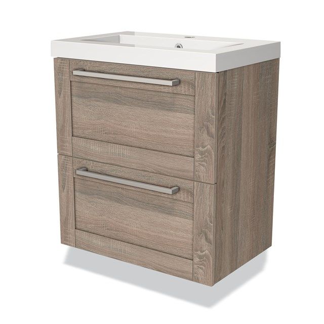 Maxaro Badkamermeubel 60cm Modulo Slim Eiken 2 Lades Kader Wastafel Mineraalmarmer